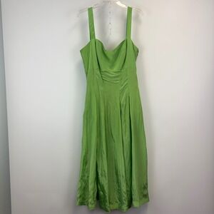 Whistles Kori Midi Dress Green Square Neck Smocked Back AW24 Size US 12 NEW